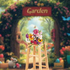 Lofaris Spring Garden Eggs Bunny Floral Gate Easter Backdrop