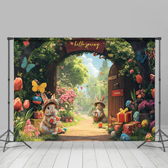 Lofaris Cute Bunny Spring Floral Garden Gate Easter Backdrop