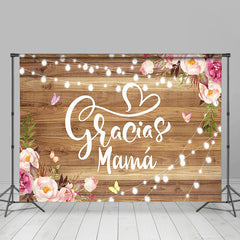 Lofaris Lighted Gracias Mama Floral Wood Mothers Day Backdrop