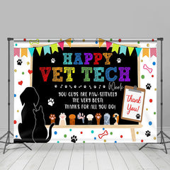 Lofaris Colorful Paw Print Happy Vet Tech Thank You Backdrop