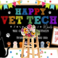 Lofaris Colorful Paw Print Happy Vet Tech Thank You Backdrop