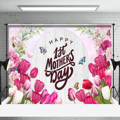 Lofaris Pink Tulip Wood Arch Happy 1st Mothers Day Backdrop