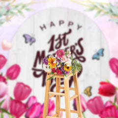 Lofaris Pink Tulip Wood Arch Happy 1st Mothers Day Backdrop