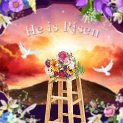 Lofaris Sunset Hills Cross Floral He Is Risen Easter Backdrop