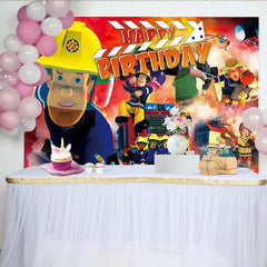 Lofaris Joyeux anniversaire pompiers et camion de pompier toile de fond, pour enfants et garçons, décoration de fête d'urgence