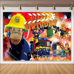 Lofaris Joyeux anniversaire pompiers et camion de pompier toile de fond, pour enfants et garçons, décoration de fête d'urgence