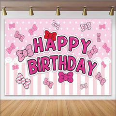 Lofaris Toile de fond joyeux anniversaire rose à pois et rayures, avec nœuds papillon pour fête de fille