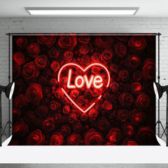 Lofaris Dense Red Rose Neon Love Valentines Day Backdrop