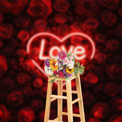 Lofaris Dense Red Rose Neon Love Valentines Day Backdrop