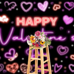 Lofaris Pink Neon Hearts Black Happy Valentines Day Backdrop