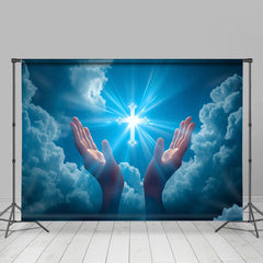 Lofaris Blue Sky Cloud Lighted Cross Hand Easter Backdrop