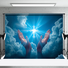 Lofaris Blue Sky Cloud Lighted Cross Hand Easter Backdrop