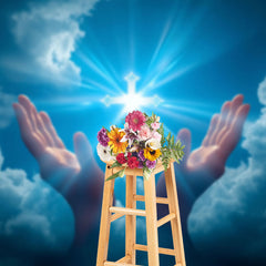 Lofaris Blue Sky Cloud Lighted Cross Hand Easter Backdrop