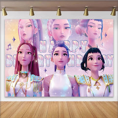 Lofaris Sparkling Animated Pop Idol Girls Cartoon Birthday Backdrop, Vibrant Celebration Background for Girls Party Decor and Photoshoots