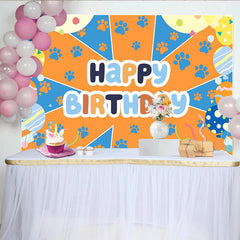 Lofaris Colorful Paw Print Happy Birthday Backdrop with Balloons, Vibrant Party Background for Pet Themed Photoshoot