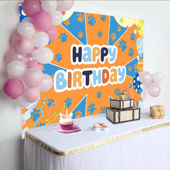 Lofaris Colorful Paw Print Happy Birthday Backdrop with Balloons, Vibrant Party Background for Pet Themed Photoshoot