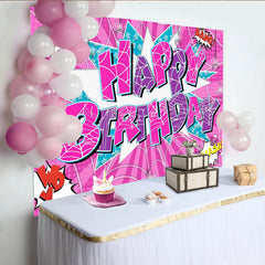 Lofaris Pink and Purple Comic Book Birthday Backdrop with Spider Webs, Pop Art Style Party Background for Girls Photoshoot