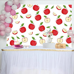 Lofaris Vibrant Red Apple Photography Backdrop with Green Leaves, Seamless Fruit Pattern for Studio Photoshoot