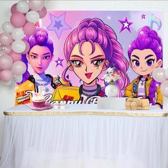 Lofaris Vibrant Purple Pink Cartoon Birthday Backdrop with Stars and Disco Ball, Fun Party Background for Girls Photoshoot
