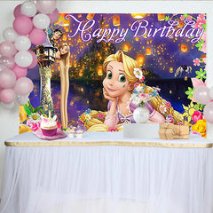 Lofaris Fairytale Princess Cartoon Birthday Backdrop for Girls, Magical Party Background with Floating Lanterns