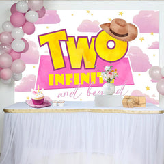 Lofaris Pink Watercolor Cowboy Two Infinity Birthday Backdrop for Kids Party, Yellow Stars Clouds Photo Background for Studio Photography