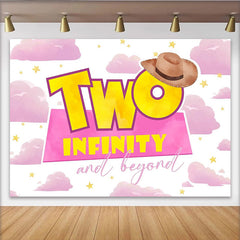 Lofaris Pink Watercolor Cowboy Two Infinity Birthday Backdrop for Kids Party, Yellow Stars Clouds Photo Background for Studio Photography