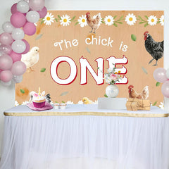 Lofaris Farm Animal 1st Birthday Backdrop with Chickens and Daisies, Rustic Wood Photography Background for Baby Photoshoot