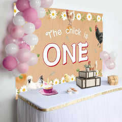 Lofaris Farm Animal 1st Birthday Backdrop with Chickens and Daisies, Rustic Wood Photography Background for Baby Photoshoot
