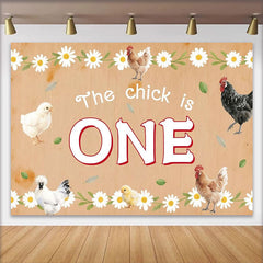 Lofaris Farm Animal 1st Birthday Backdrop with Chickens and Daisies, Rustic Wood Photography Background for Baby Photoshoot