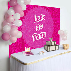 Lofaris Pink Glitter Party Birthday Backdrop with Lets Go Party Text, Vibrant Pixelated Background for Celebration Photoshoot