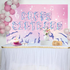 Lofaris Pink Purple Musical Happy Birthday Backdrop with Crystal Text and Notes, Dreamy Photo Background for Girls Birthday Party Decoration