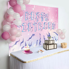 Lofaris Pink Purple Musical Happy Birthday Backdrop with Crystal Text and Notes, Dreamy Photo Background for Girls Birthday Party Decoration
