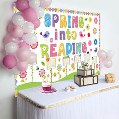 Lofaris Colorful Spring Reading Photography Backdrop with Flowers Birds, Whimsical Educational Background for Classroom Decor