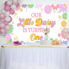 Lofaris Colorful Daisy First Birthday Backdrop for Girls, Vibrant Floral Party Background for One Year Old Photoshoot