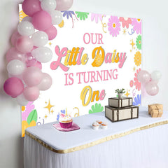 Lofaris Colorful Daisy First Birthday Backdrop for Girls, Vibrant Floral Party Background for One Year Old Photoshoot