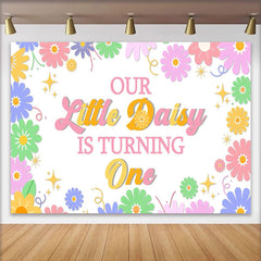 Lofaris Colorful Daisy First Birthday Backdrop for Girls, Vibrant Floral Party Background for One Year Old Photoshoot