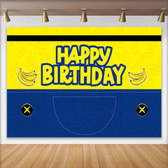 Lofaris Vibrant Yellow and Blue Banana Cartoon Birthday Backdrop for Kids Party, Fun Denim Style Background and Photo Booth Props