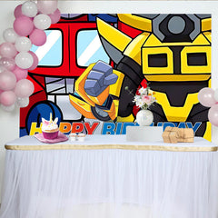Lofaris Vibrant Cartoon Robot Birthday Backdrop with Happy Birthday Text, Colorful Party Background for Kids Photoshoot and Decoration