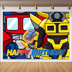 Lofaris Vibrant Cartoon Robot Birthday Backdrop with Happy Birthday Text, Colorful Party Background for Kids Photoshoot and Decoration
