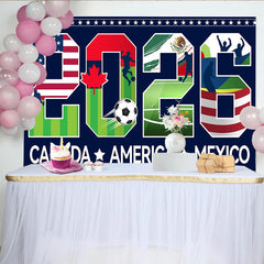 Lofaris 2026 Soccer Event Backdrop with USA Canada Mexico Flags, Sports Theme Background for Fan Party Decoration