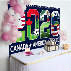 Lofaris 2026 Soccer Event Backdrop with USA Canada Mexico Flags, Sports Theme Background for Fan Party Decoration