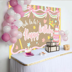 Lofaris Pastel Girl Birthday Backdrop with Cake, Crown and Magic Wand, Cute Party Background for Photoshoot and Room Decoration.