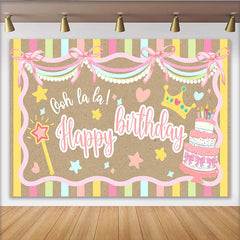 Lofaris Pastel Girl Birthday Backdrop with Cake, Crown and Magic Wand, Cute Party Background for Photoshoot and Room Decoration.