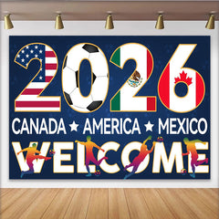 Lofaris 2026 Soccer Photography Backdrop with USA, Mexico, and Canada Flags, Welcome Event Background for Sports Fans.