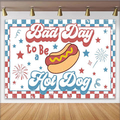 Lofaris Retro Hot Dog Independence Day Backdrop with Stars and Fireworks, Patriotic Summer Party Background for Photo Booth Props