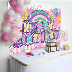 Lofaris Paw Print Happy Birthday Backdrop with Rainbow and Balloons, Sweet Animal Party Decor for Kids Photoshoot.