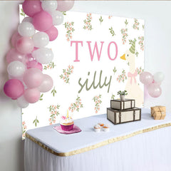 Lofaris Two Silly Goose 2nd Birthday Animal Backdrop with Pink Flowers, Charming Party Decor Background for Baby Girl Photoshoot