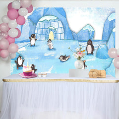 Lofaris Cute Cartoon Arctic Penguin Photography Backdrop, Winter Wonderland Studio Background for Kids Photoshoot