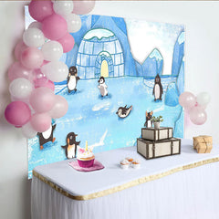 Lofaris Cute Cartoon Arctic Penguin Photography Backdrop, Winter Wonderland Studio Background for Kids Photoshoot