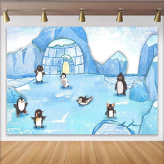 Lofaris Cute Cartoon Arctic Penguin Photography Backdrop, Winter Wonderland Studio Background for Kids Photoshoot